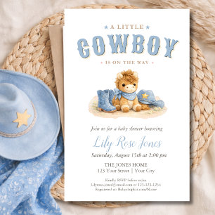 Blue Little Cowboy Watercolor Baby Shower Flyer