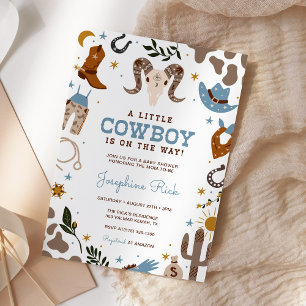 Blue Little Cowboy Western Rodeo Baby Shower Invitation