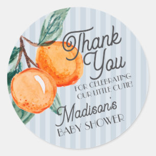 Blue Little Cutie Citrus Baby Shower Favor Classic Round Sticker