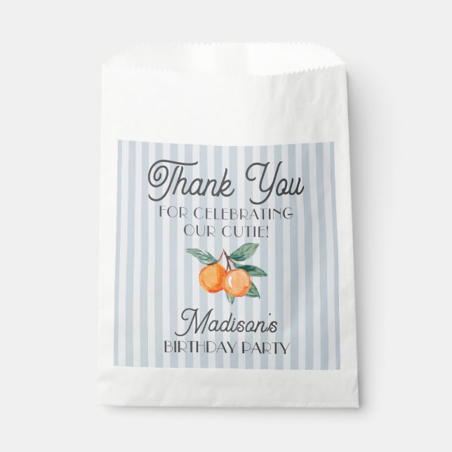 Blue Little Cutie Citrus Birthday Party Cookie Favor Bag (Front)