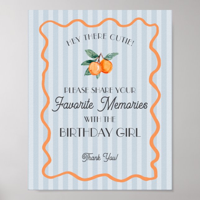 Blue Little Cutie Citrus Favorite Memory Birthday Poster (Front)