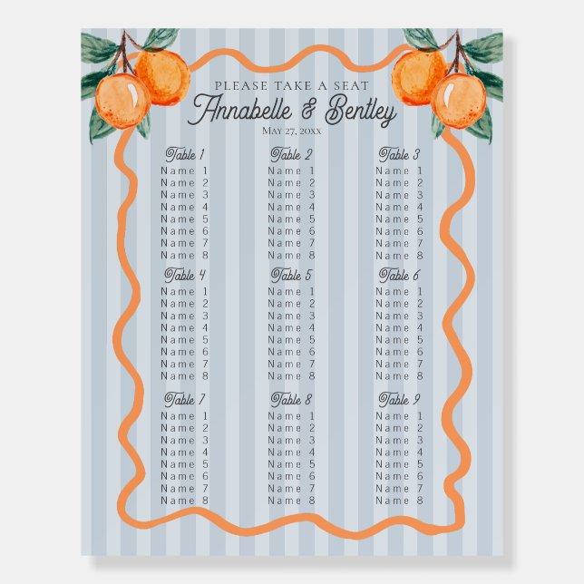 Blue Little Cutie Citrus Party Seating Chart Foam Board (Front)
