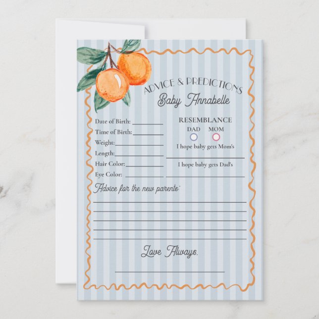 Blue Little Cutie Citrus Shower Advice for Baby Invitation (Front)