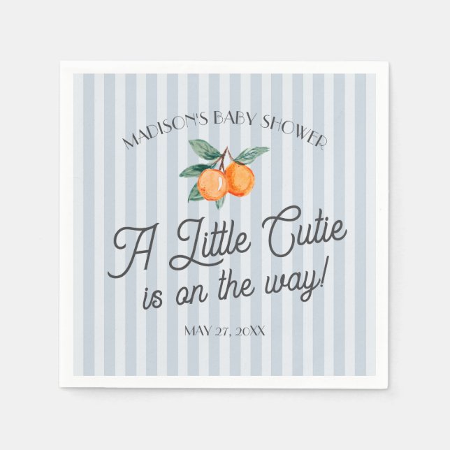 Blue Little Cutie On The Way Citrus Baby Shower Napkins (Front)