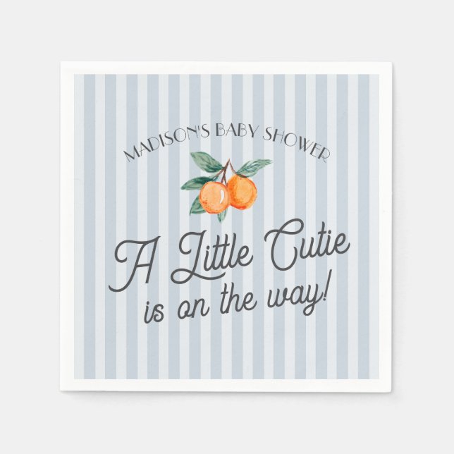 Blue Little Cutie On The Way Citrus Baby Shower Napkins (Front)