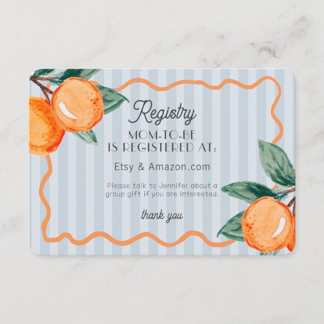 Blue Little Cutie Pastel Citrus Baby Registry Enclosure Card (Front)