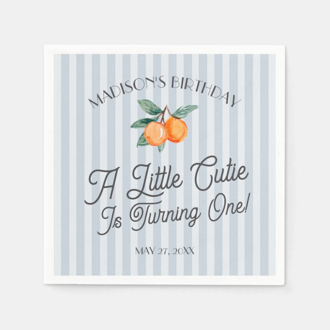 Blue Little Cutie Pastel Citrus Birthday Party Napkins (Front)