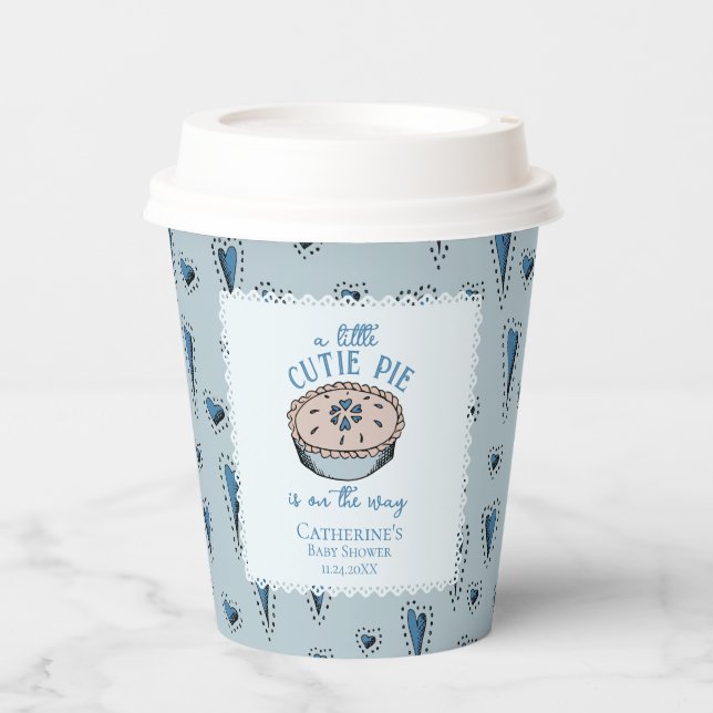 Blue Little Cutie Pie Autumn Baby Boy Shower Paper Cups (Front)