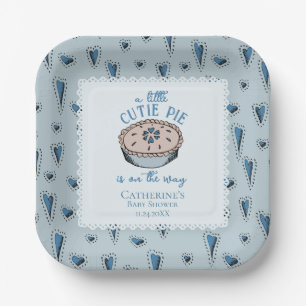 Blue Little Cutie Pie Autumn Baby Boy Shower Paper Plates