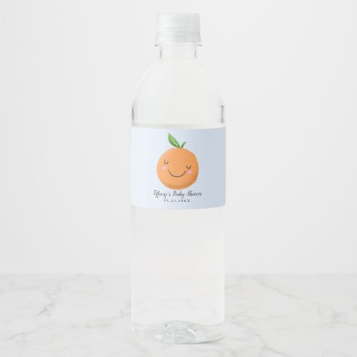 Blue Little Cutie Theme Oranges Baby Shower Water Bottle Label