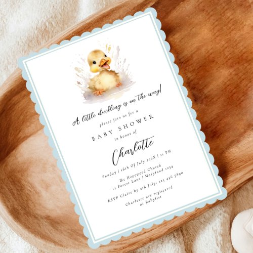 Blue Little Duckling Baby Shower Invitation