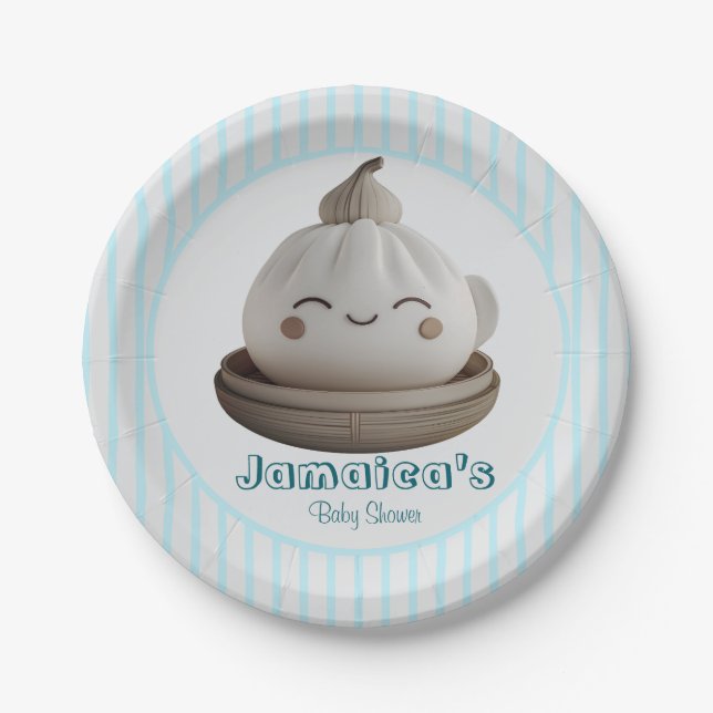 Blue Little Dumpling Baby Shower  Paper Plates (Front)