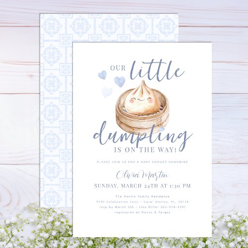Blue Little Dumpling Watercolor Baby Shower Invitation