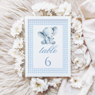 Blue Little Elephant Bow Baby Shower Table Numbers