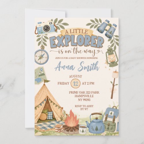 Blue Little Explorer on The Way Baby Shower  Invitation