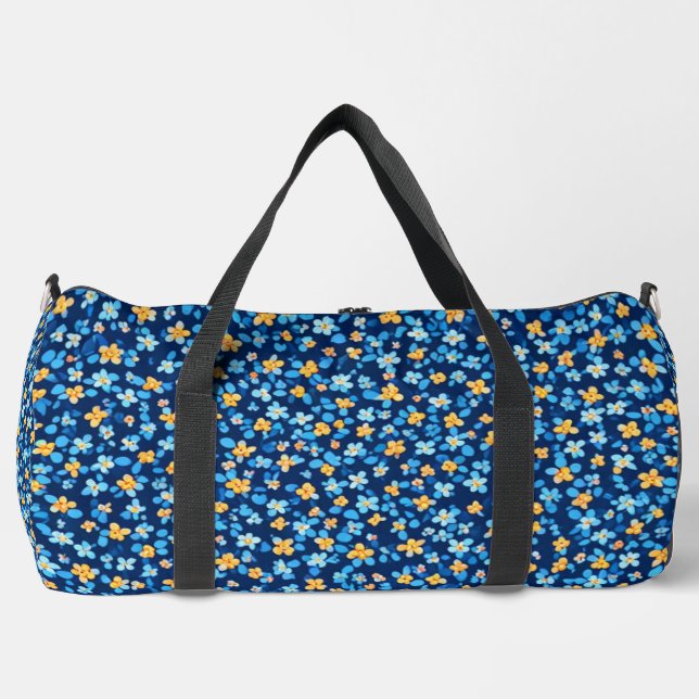 Blue Little Flowers Pattern Duffle Bag (Front)