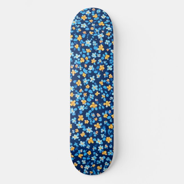 Blue Little Flowers Pattern Skateboard (Front)
