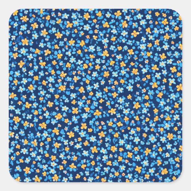 Blue Little Flowers Pattern Square Sticker (Front)
