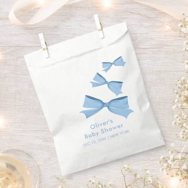 Blue Little Flying Bow Boy Baby Shower  Favor Bag (Clipped)
