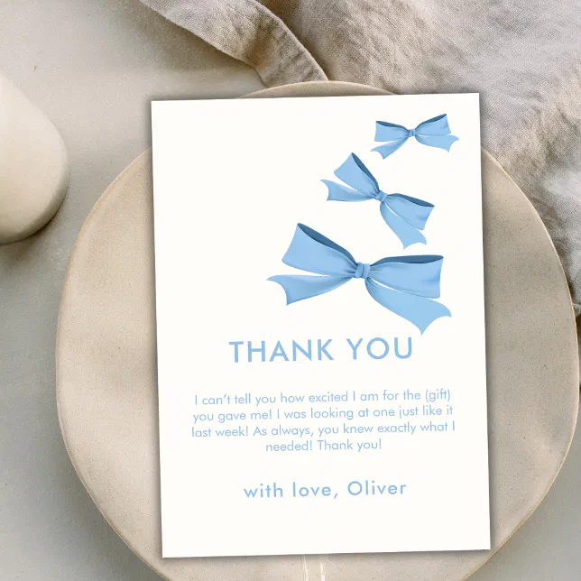 Blue Little Flying Bow Boy Baby Shower Thank You Card | Zazzle