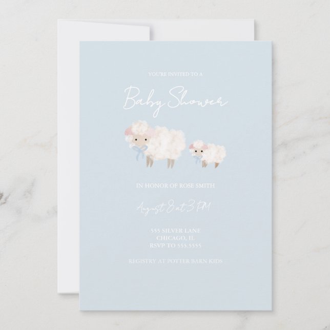 Blue Little Lamb Baby Shower Invitation (Front)