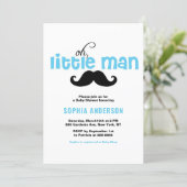 Blue Little Man Mustache Baby Shower Invitation (Standing Front)