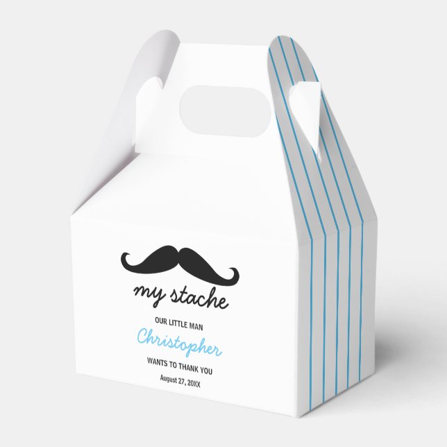 Blue Little Man Mustache Birthday Party Favor Boxes (Back Side)