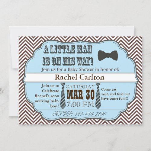 Blue Little Man Ties Baby Shower Invitations