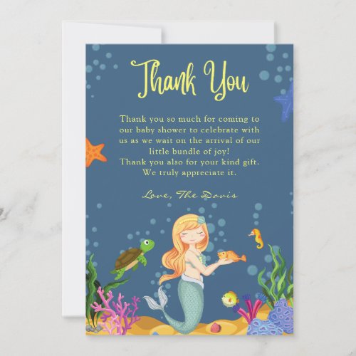 Blue Little Mermaid Thank You Cards
