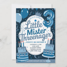 Blue Little Mr. Threenager Invitation for Boy