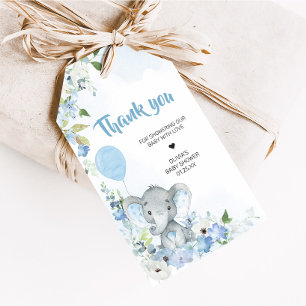 Blue Little Peanut Elephant Baby Shower Favor Tags