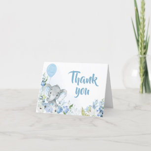 Blue Little Peanut Elephant Baby Shower Letterpress Thank You Card