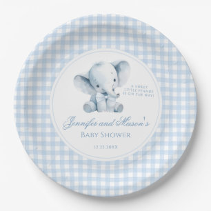 Blue Little Peanut Elephant Bow Baby Boy Shower Paper Plates
