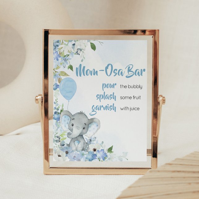 Blue Little Peanut Elephant Mom Osa Bar Poster (Blue Elephant Little Peanut Baby Shower Mom Osa Bar Sign)