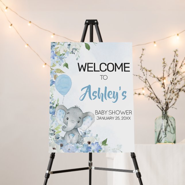 Blue Little Peanut Elephant Welcome Sign (In Situ (Stand))