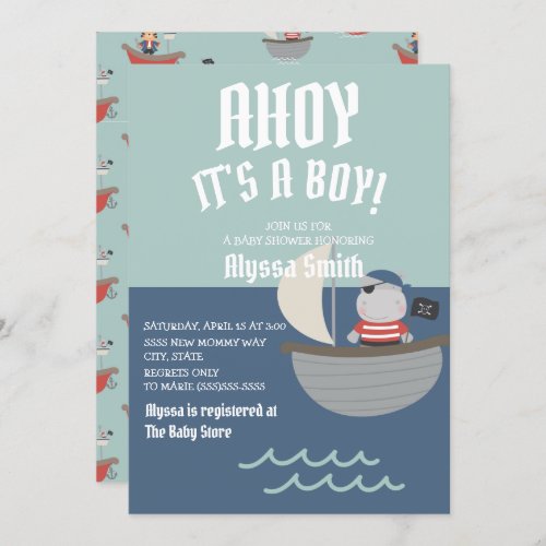 Blue Little Pirate Baby Boy Baby Shower Invitation