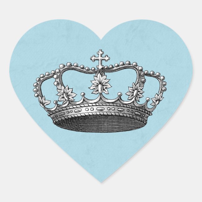 Blue Little Prince Crown Baby Shower Favors Heart Sticker (Front)