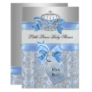 Blue Little Prince Crown Baby Shower Invitation