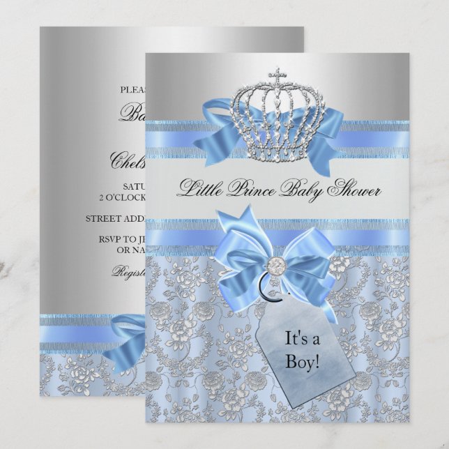 Blue Little Prince Crown Baby Shower Invitation (Front/Back)
