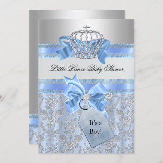 Blue Little Prince Crown Baby Shower Invitation