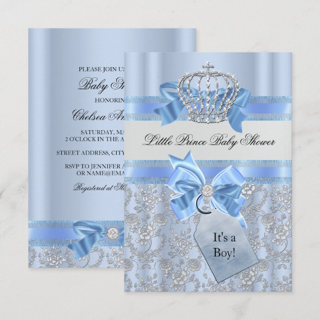 Blue Little Prince Crown Baby Shower Invitation (Front/Back)