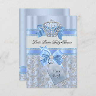Blue Little Prince Crown Baby Shower Invitation