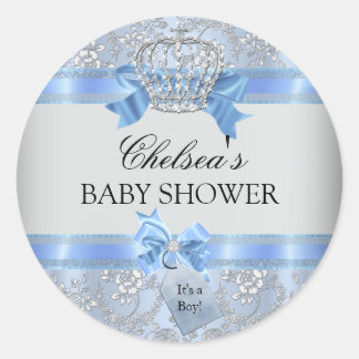 Blue Little Prince Crown Baby Shower Sticker