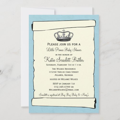 Blue Little Prince Vintage Baby Shower Invitation