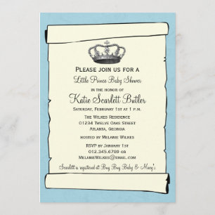 Blue Little Prince Vintage Baby Shower Invitation