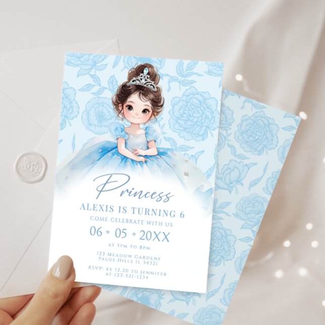 Blue Little Princess Royal Birthday Girl Invitation (Creator Uploaded)