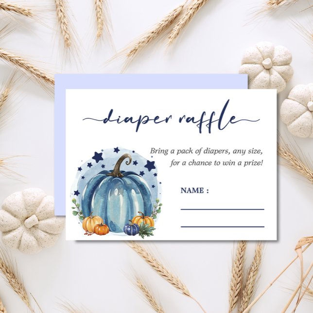 Blue Little Pumpkin Baby Boy Shower Diaper Raffle Enclosure Card (Creator Uploaded)