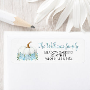 Blue little pumpkin baby boy shower return address label