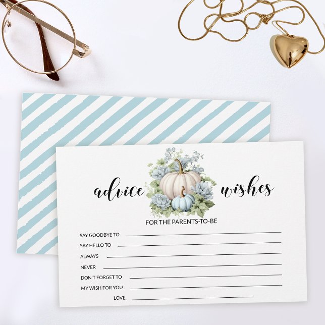 Blue little pumpkin baby shower advice wishes card (Creator Uploaded)