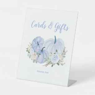 Blue Little Pumpkin Baby Shower Cards Gifts  Pedestal Sign
